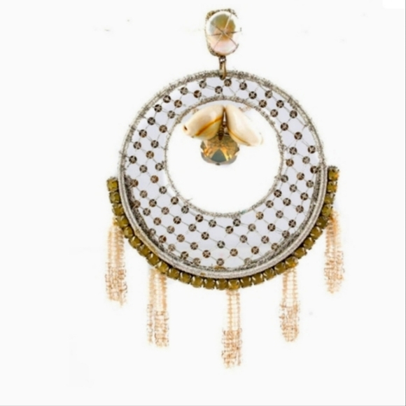 DEPPA GURMANI IVORY GOLD OVERSIZED GLASS BEADED STATEMENT EARRINGS - Picture 2 of 6